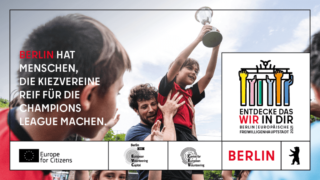Plakat "Champions" zur Kampagne "Europäische Freiwilligenhauptstadt 2021" des Berlin Partner, entwickelt von glow