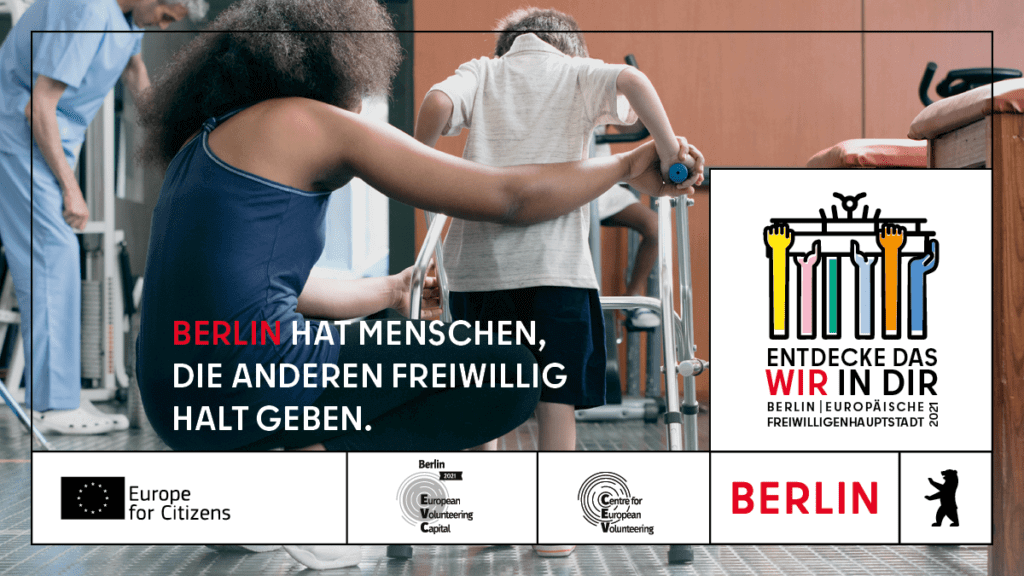 Plakat "Halt geben" zur Kampagne "Europäische Freiwilligenhauptstadt 2021" des Berlin Partner, entwickelt von glow