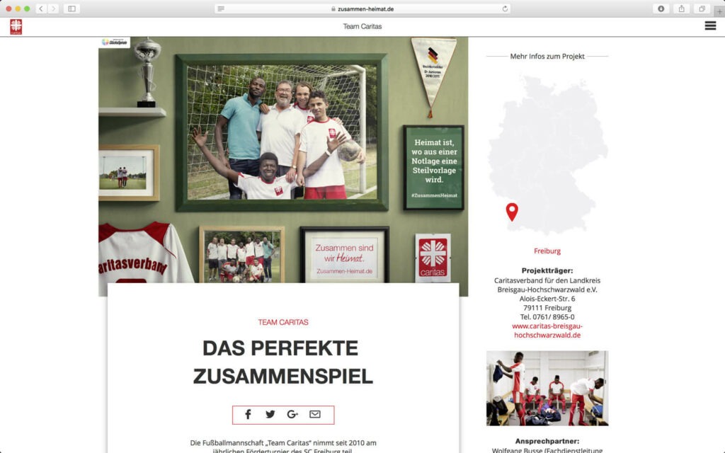 Caritas Webseite zum Thema Heimat und Sport