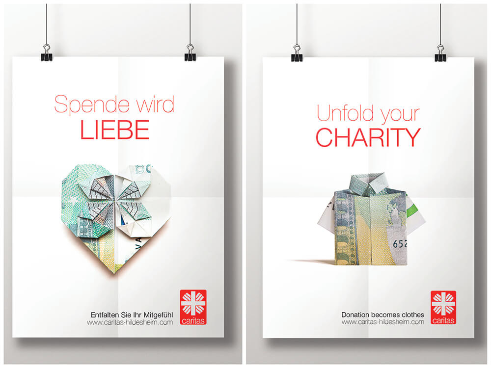 Zu Zwecke der Spendensammlung des Deutschen Caritasverbandes wurde ein Plakat von der Berliner Agentur glow entworfen.