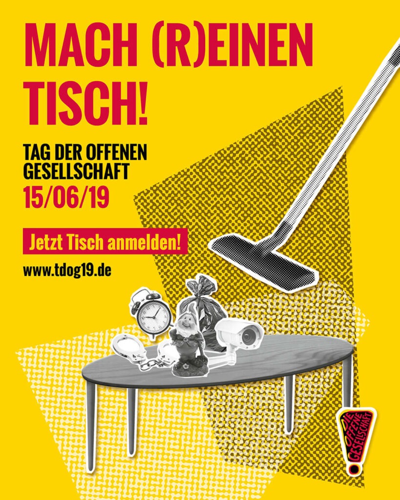 Plakat zum Tag der offenen Gesellschaft "Mach (r)einen Tisch"