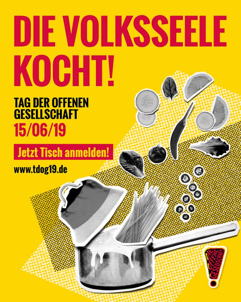 Plakat zum Tag der offenen Gesellschaft "Die Volksseele kocht"